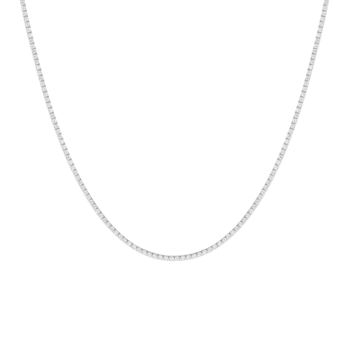 Petite Lab Grown White Sapphire Tennis Necklace Vermeil White Gold 16in First