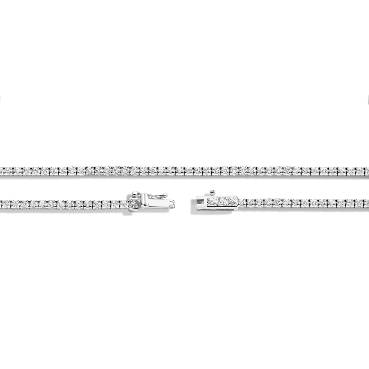 Petite Lab Grown White Sapphire Tennis Necklace Vermeil White Gold 16in 
