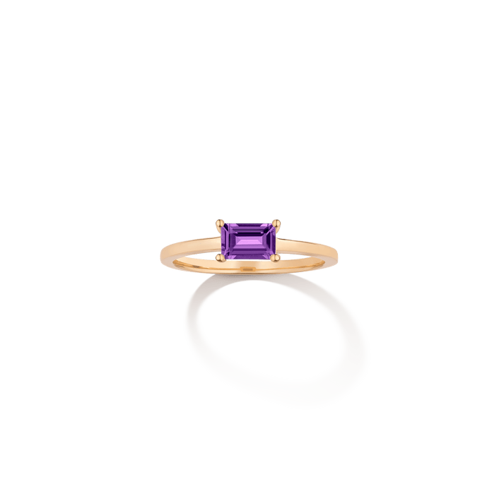 Birthstone Baguette Ring Vermeil 14k 18k  Yellow Gold Amethyst - Feb