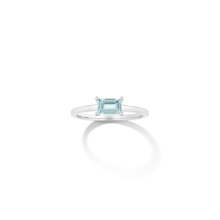 Birthstone Baguette Ring Vermeil 14k 18k  White Gold Aquamarine - Mar