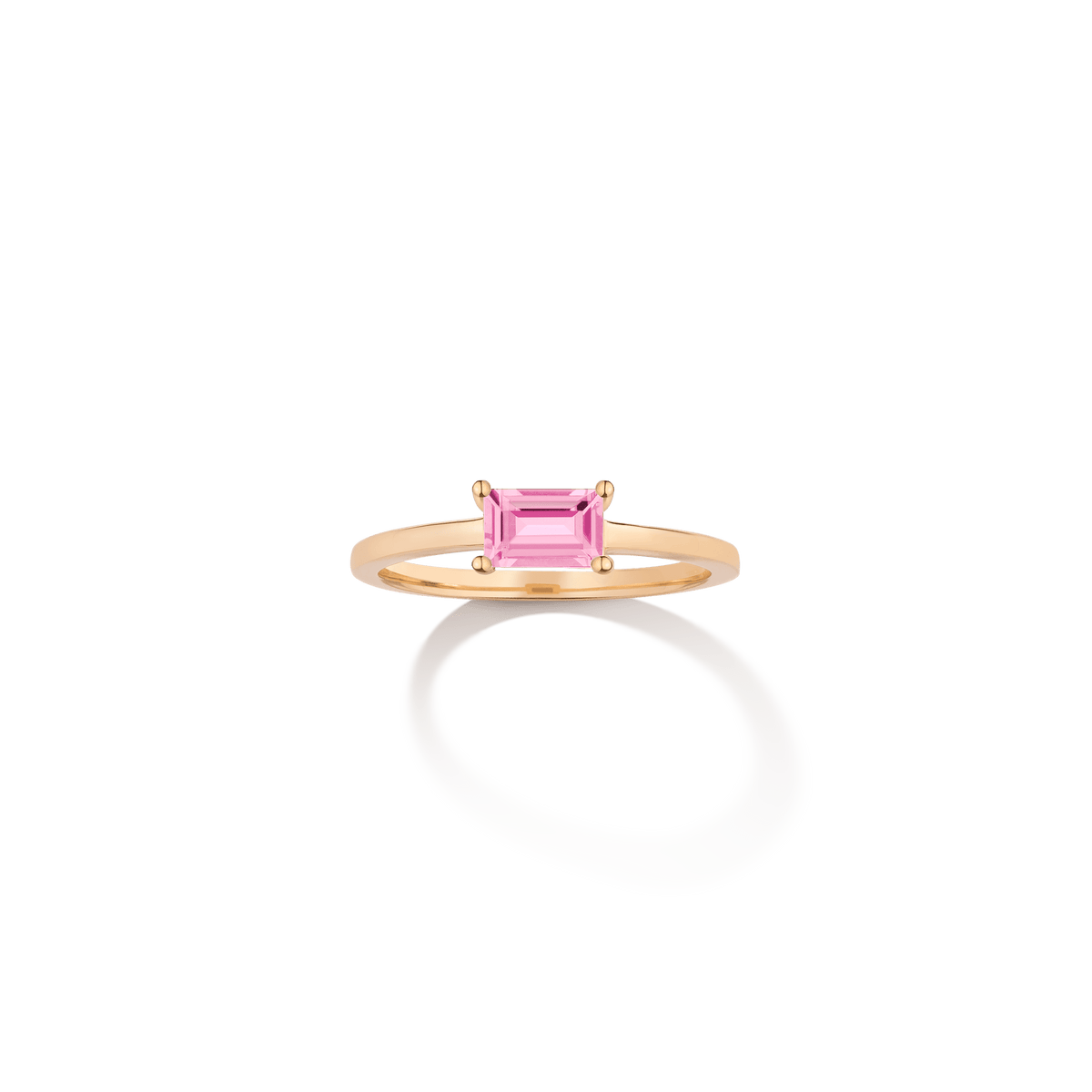 Birthstone Baguette Ring Vermeil 14k 18k Yellow Gold Pink Tourmaline - Oct