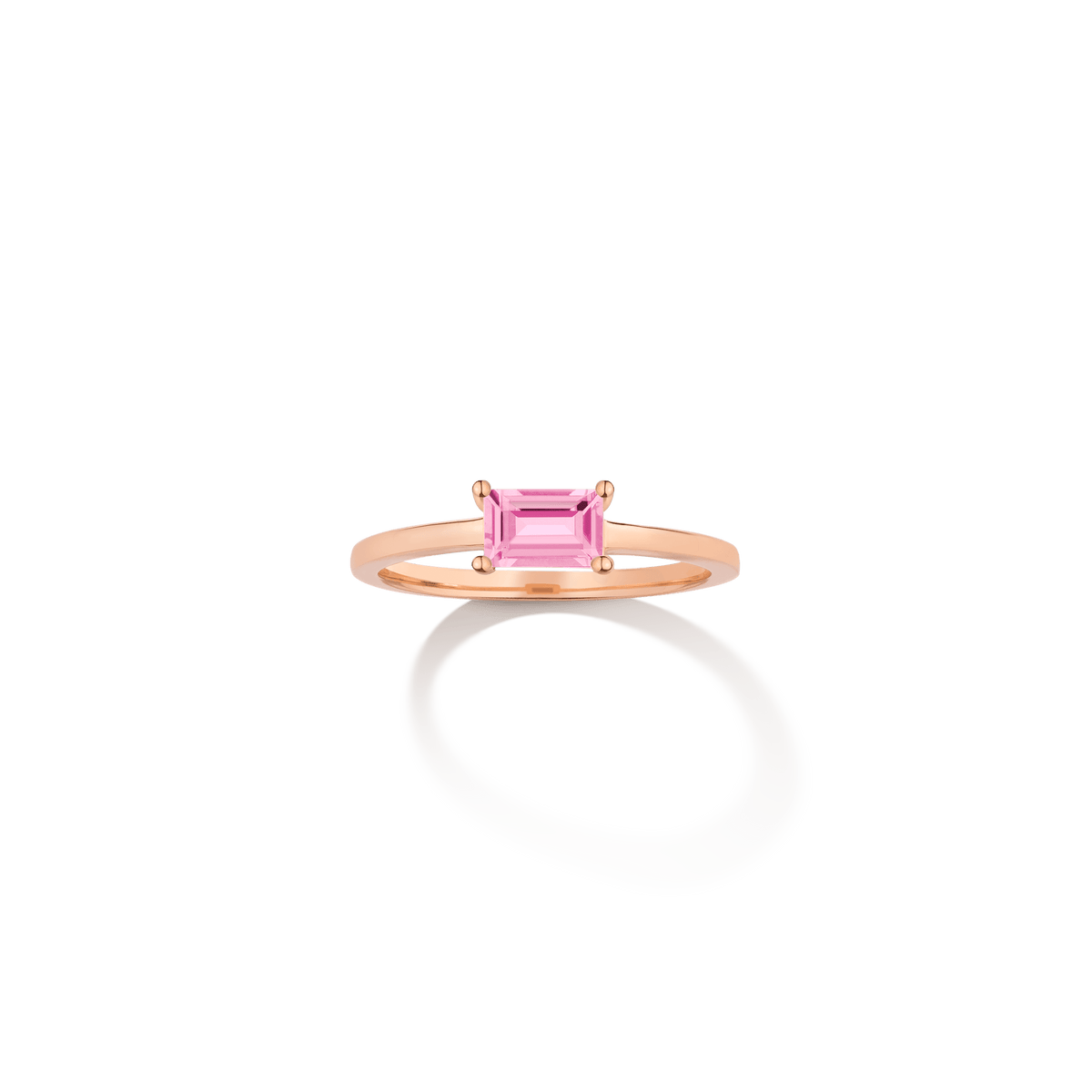 Birthstone Baguette Ring - Pink Tourmaline Vermeil 14k 18k Rose Gold First