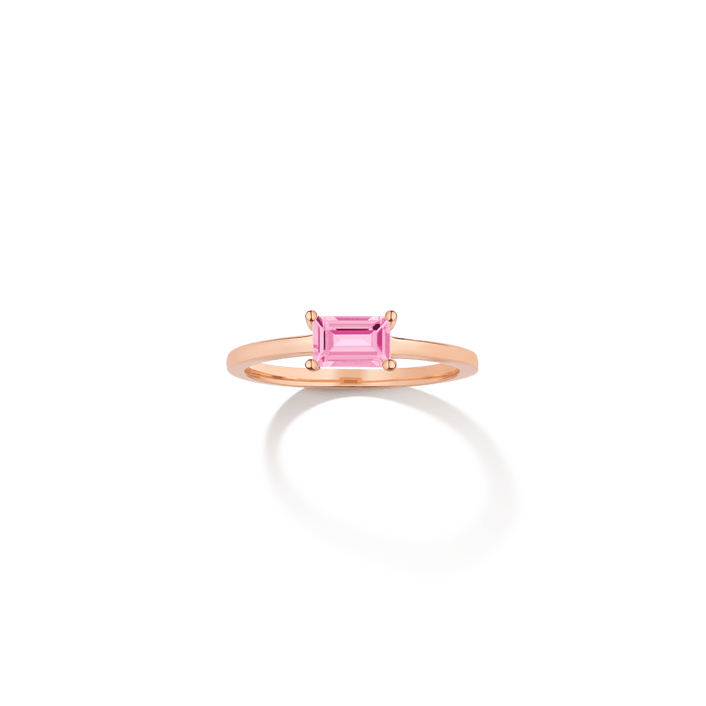 Birthstone Baguette Ring - Pink Tourmaline Vermeil 14k 18k Rose Gold First