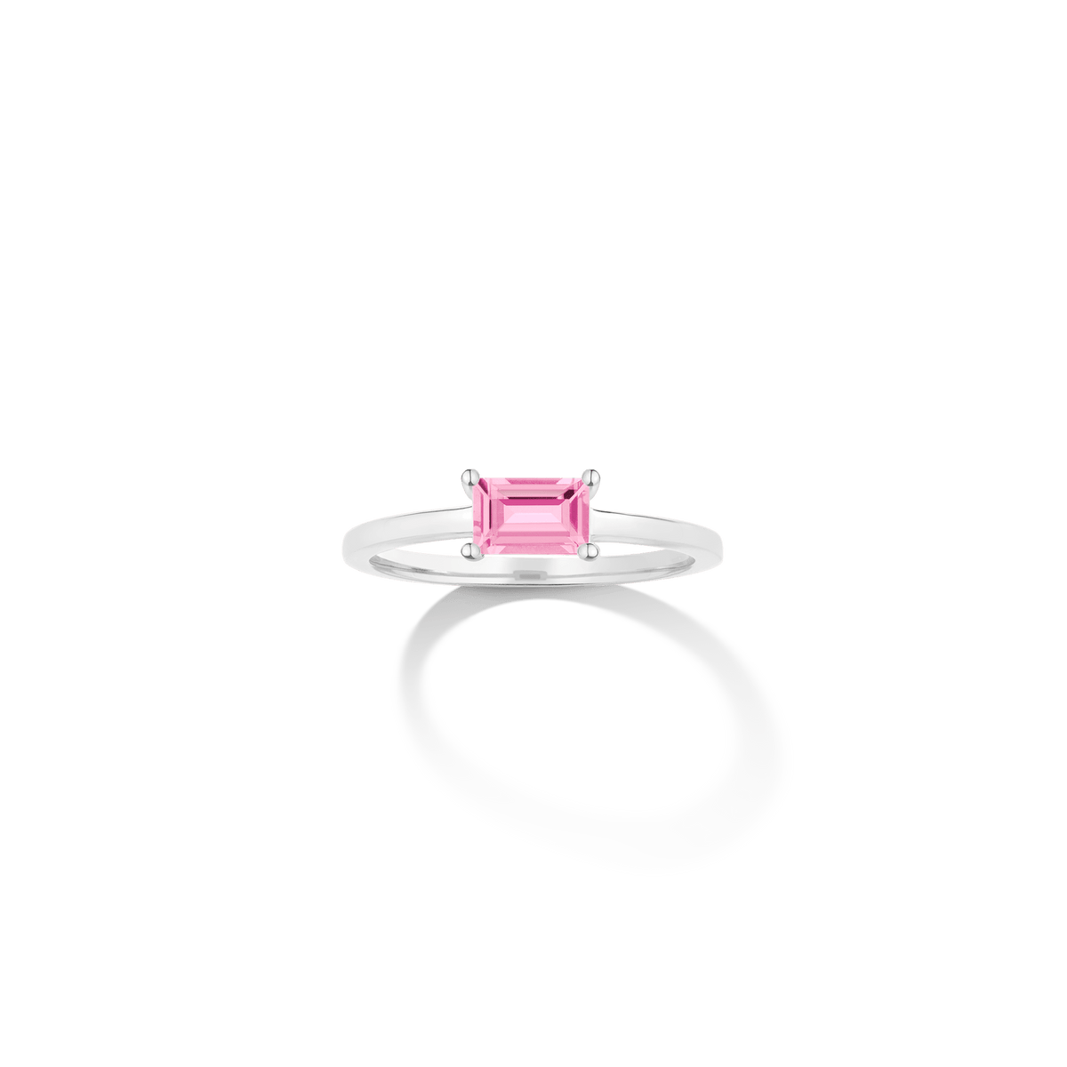 Birthstone Baguette Ring Vermeil 14k 18k White Gold Pink Tourmaline - Oct