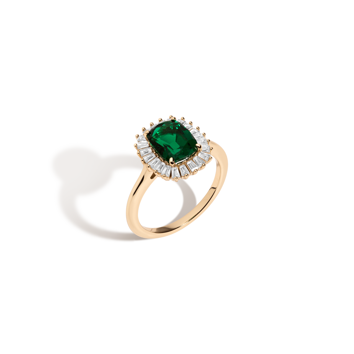 Lab Grown Green Emerald Alexandra Ring Vermeil Yellow Gold 