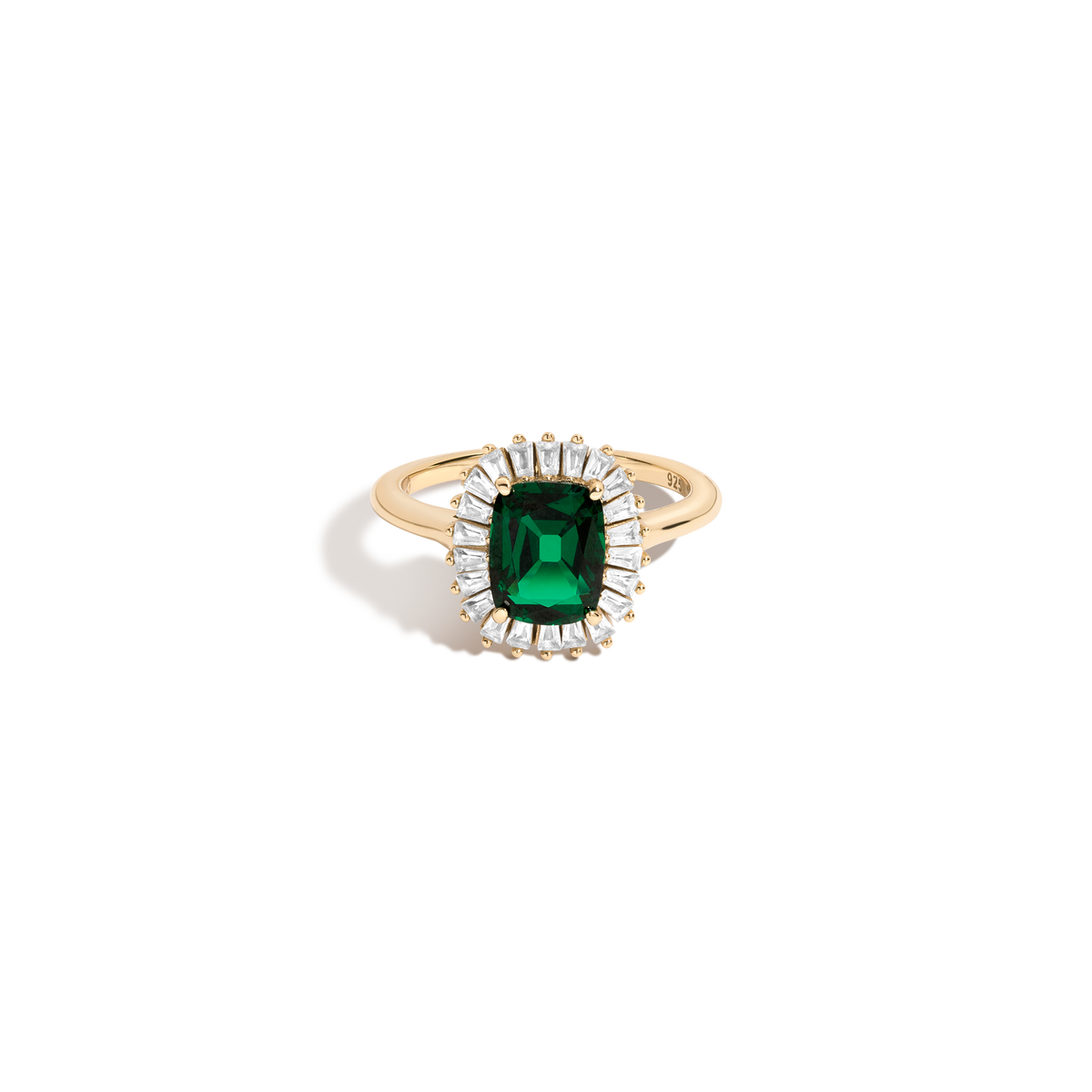 Lab Grown Green Emerald Alexandra Ring Vermeil Yellow Gold First