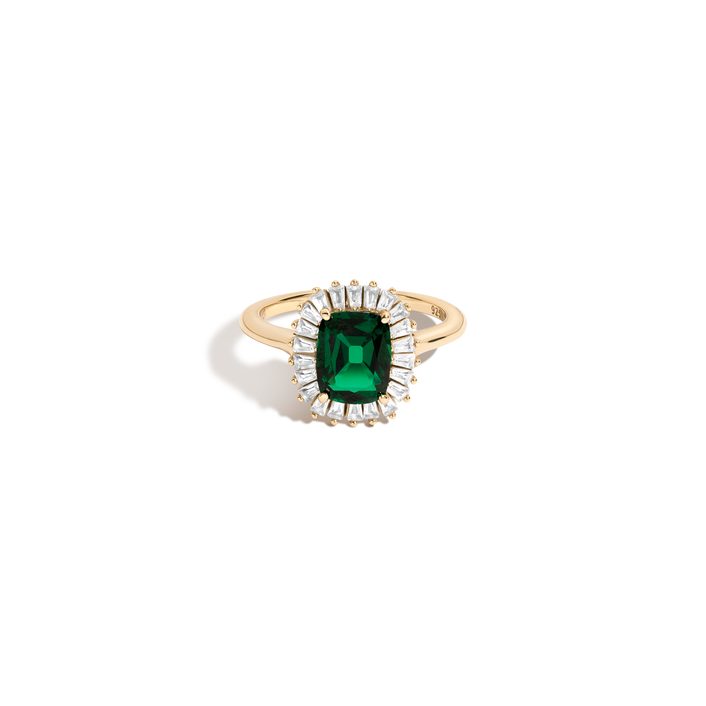 Lab Grown Green Emerald Alexandra Ring Vermeil Yellow Gold First