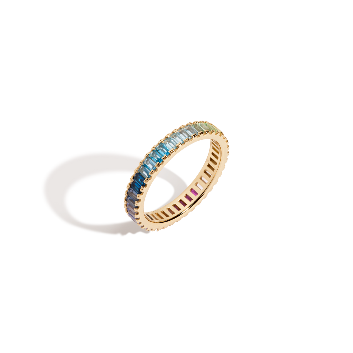 Ombré Rainbow Baguette Eternity Ring Vermeil Yellow Gold 