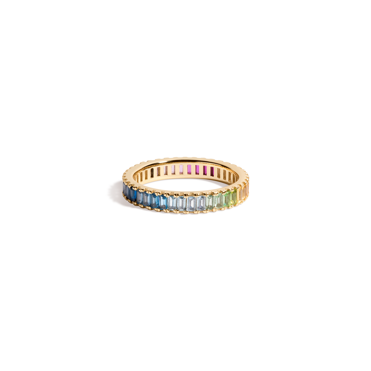 Ombré Rainbow Baguette Eternity Ring Vermeil Yellow Gold First
