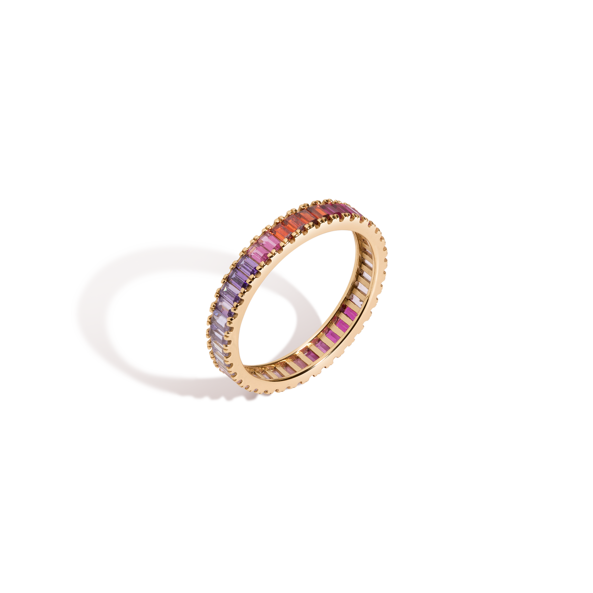 Pink Ombré Baguette Eternity Ring Vermeil Yellow Gold