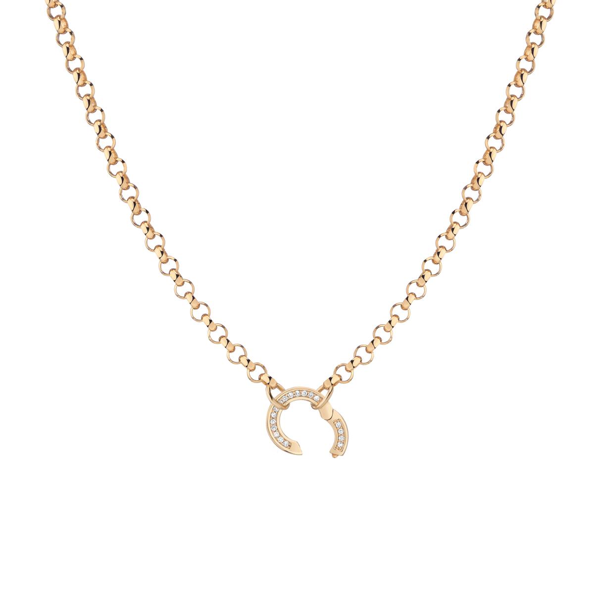 Rolo Chain Charm Necklace Vermeil Yellow Gold 16in 18in Lab Grown White Sapphire