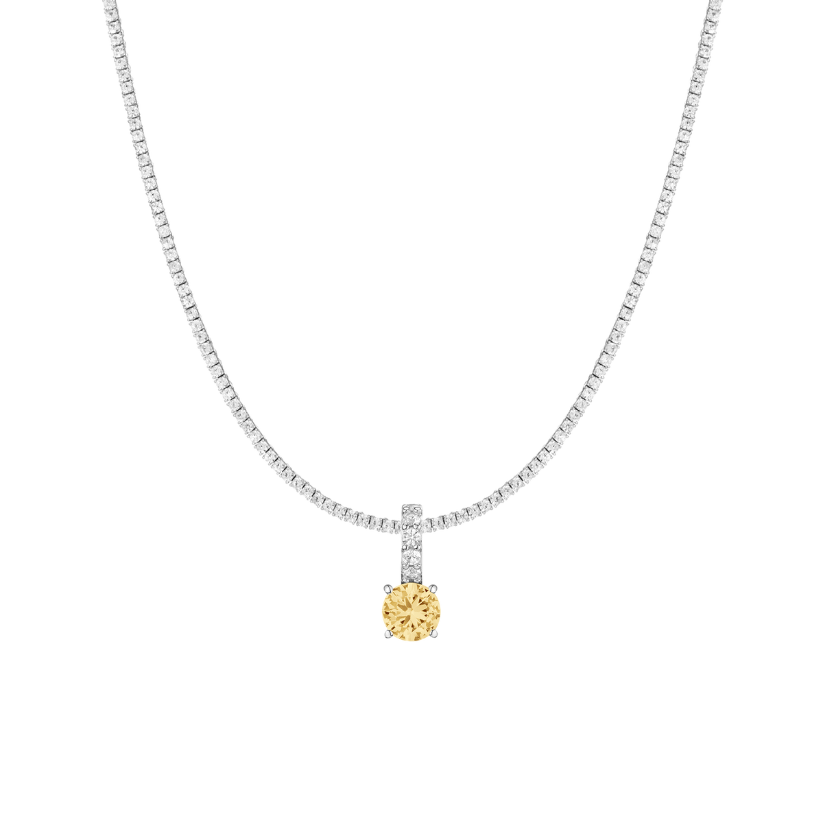 7ct Round Tennis Charm Necklace Set White Gold 15in 16in 17in Lab Grown Canary First