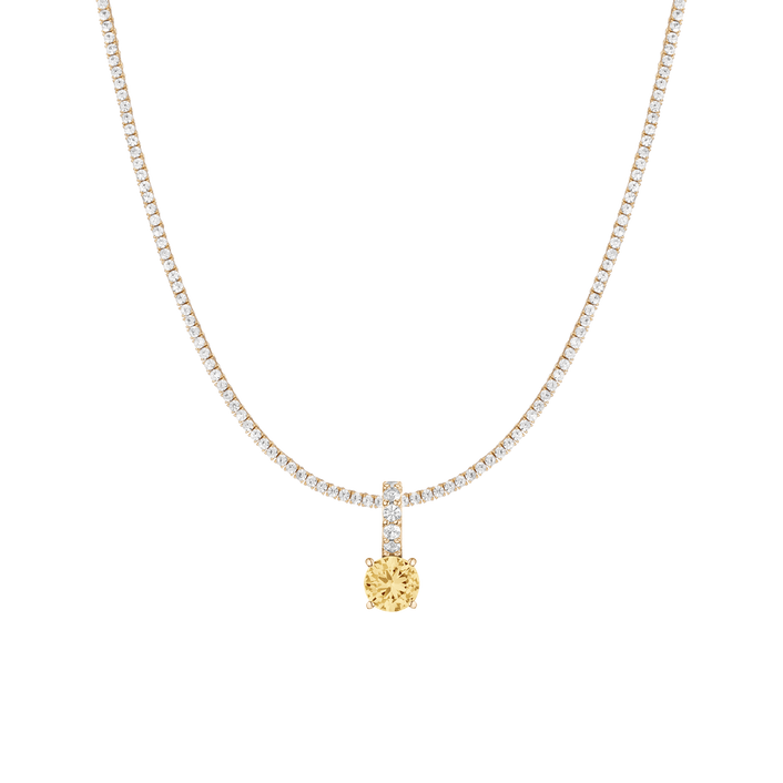 7ct Round Tennis Charm Necklace Set Yellow Gold 15in 16in 17in Lab Grown Canary First