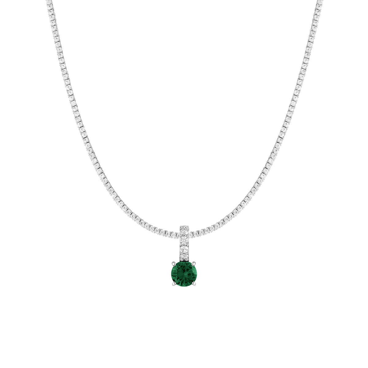 7ct Round Tennis Charm Necklace Set White Gold 15in 16in 17in Lab Grown Green Emerald First