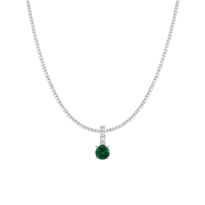 7ct Round Tennis Charm Necklace Set White Gold 15in 16in 17in Lab Grown Green Emerald First