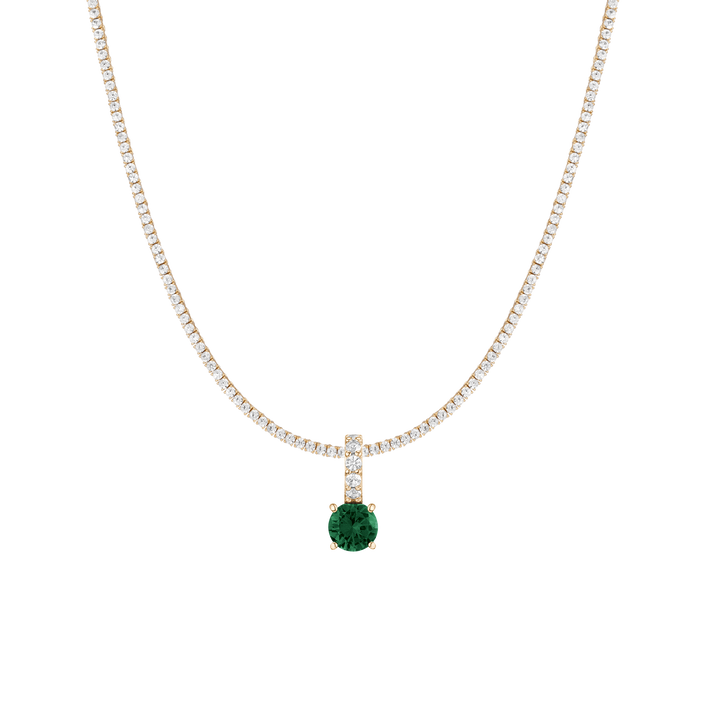 7ct Round Tennis Charm Necklace Set Yellow Gold 15in 16in 17in Lab Grown Green Emerald First