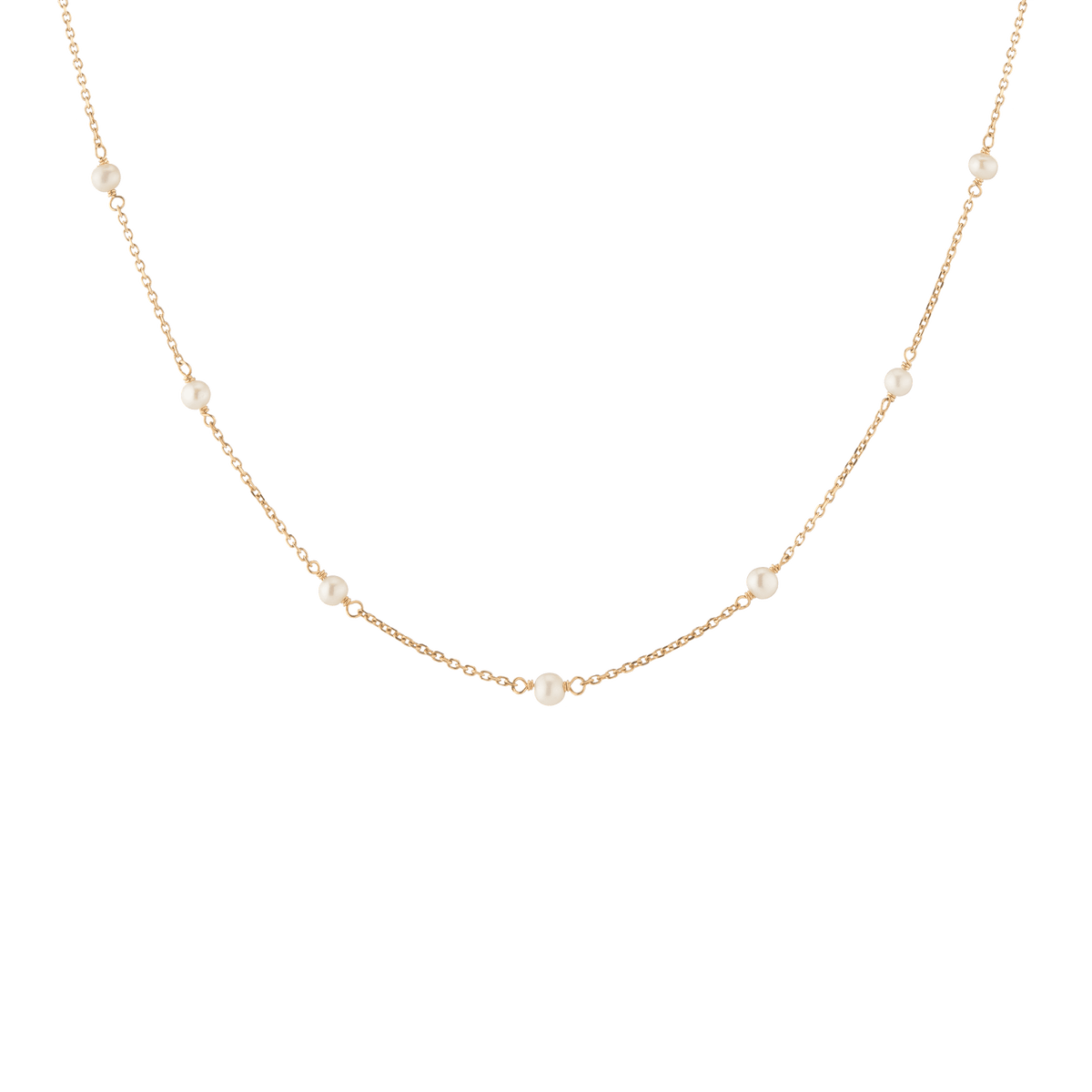 Classic Pearl Station Necklace Vermeil 14k 18k Yellow Gold 16.5in First