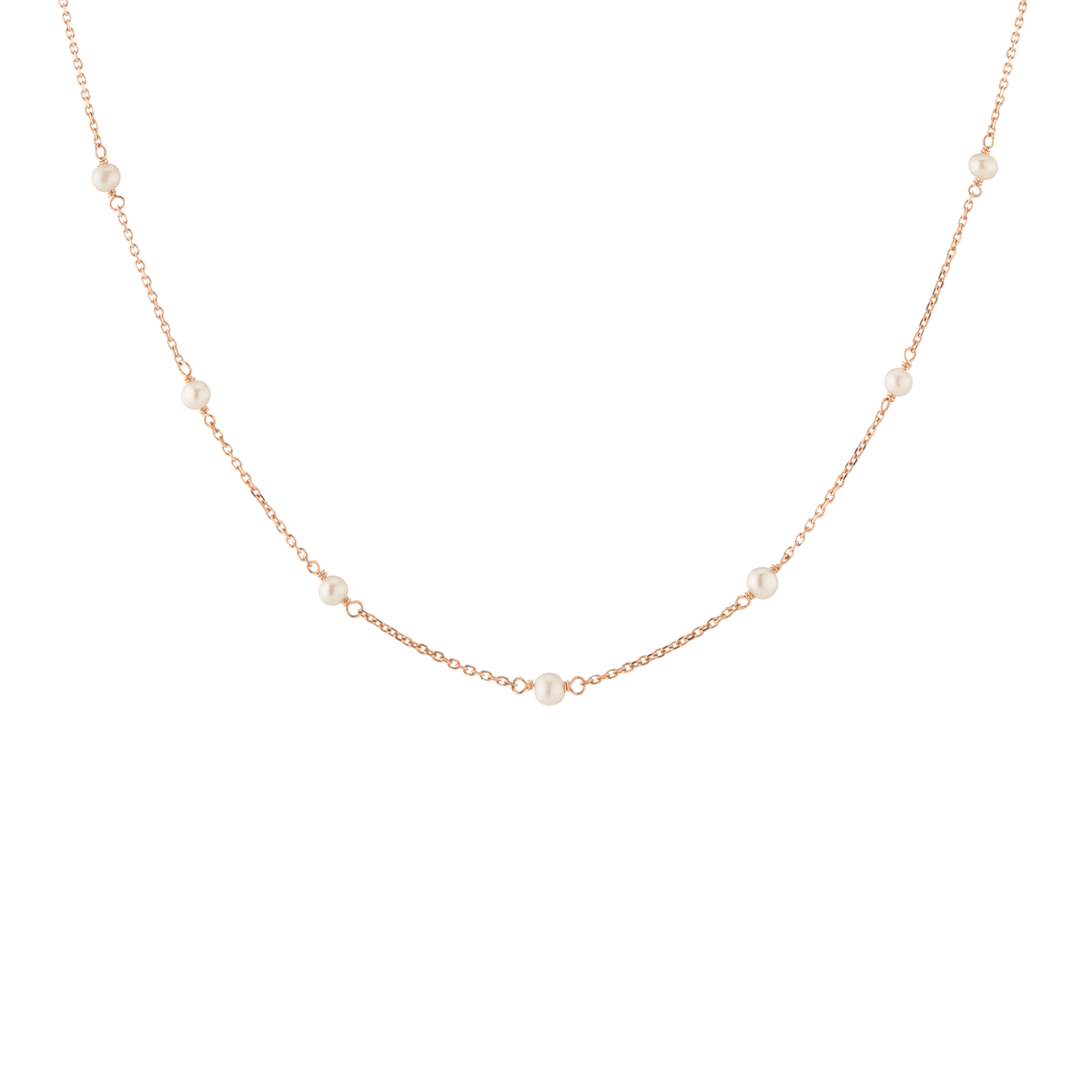 Classic Pearl Station Necklace Vermeil 14k 18k Rose Gold 16.5in First