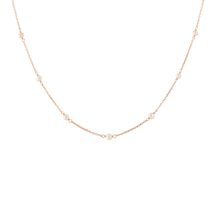 Classic Pearl Station Necklace Vermeil 14k 18k Rose Gold 16.5in First