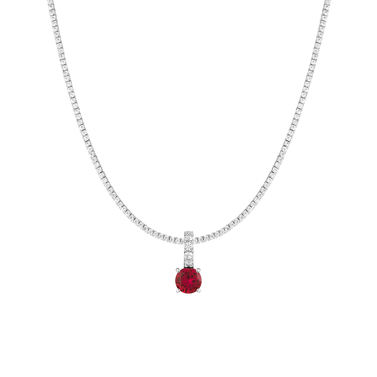 7ct Round Tennis Charm Necklace Set White Gold 15in 16in 17in Lab Grown Red Ruby First