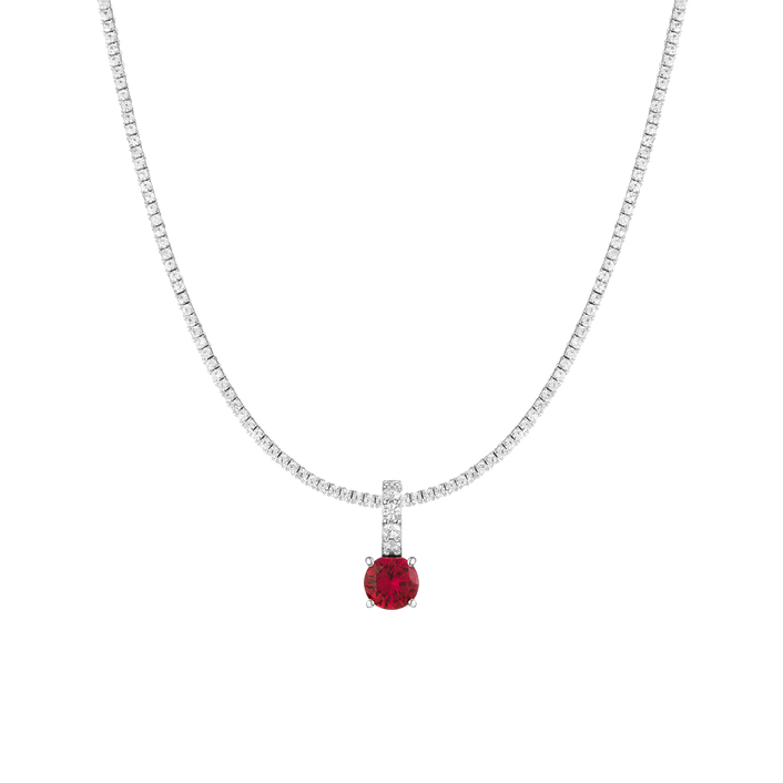 7ct Round Tennis Charm Necklace Set White Gold 15in 16in 17in Lab Grown Red Ruby First
