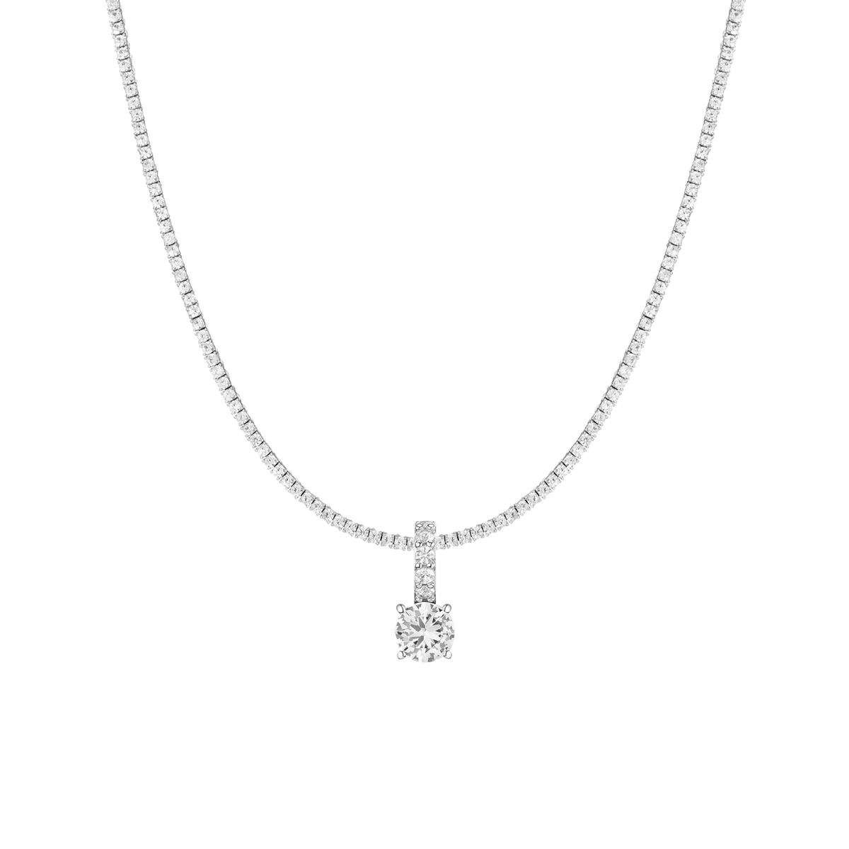 7ct Round Tennis Charm Necklace Set White Gold 15in 16in 17in Lab Grown White Sapphire First