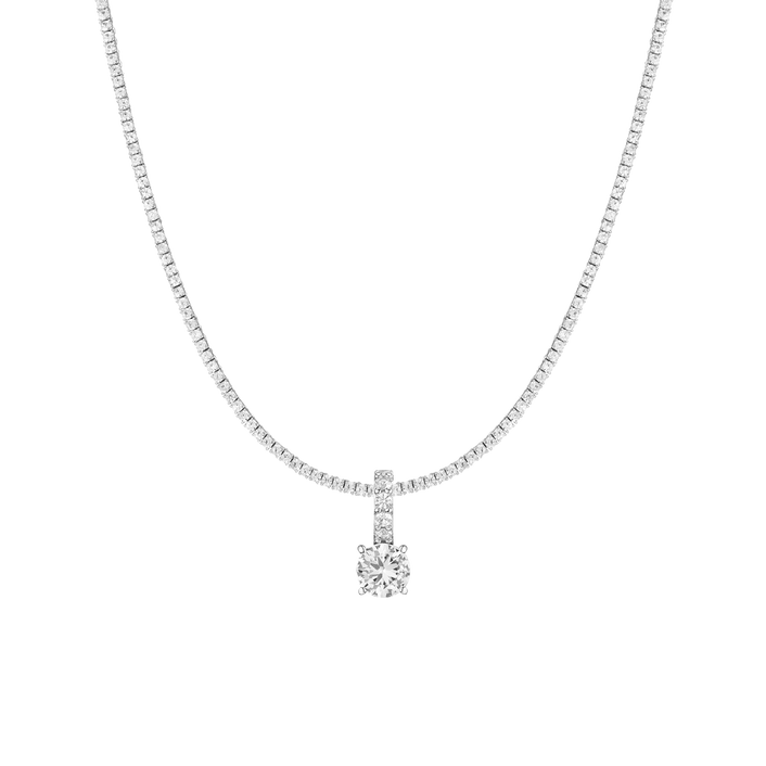 7ct Round Tennis Charm Necklace Set White Gold 15in 16in 17in Lab Grown White Sapphire First