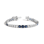 Lab Grown Blue Sapphire and White Sapphire Scalloped Tennis Bracelet