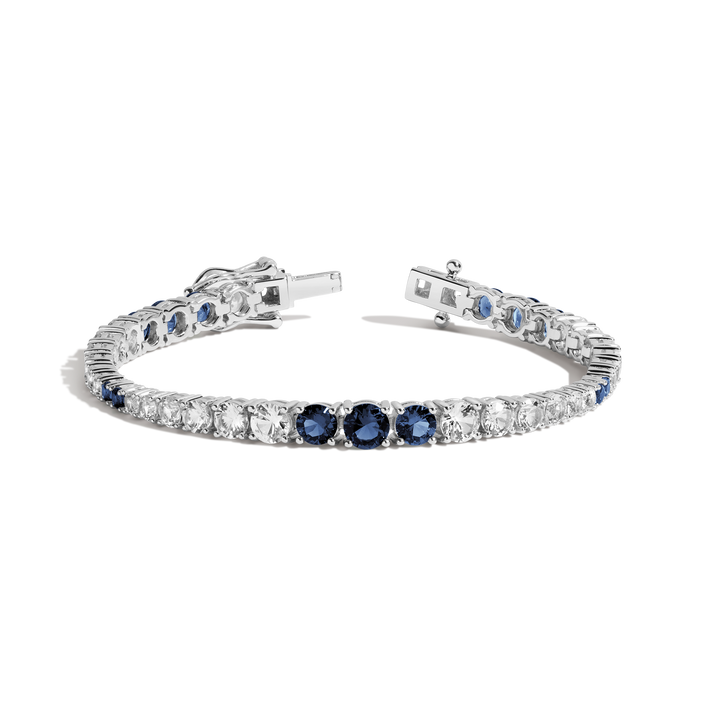 Lab Grown Blue Sapphire and White Sapphire Scalloped Tennis Bracelet