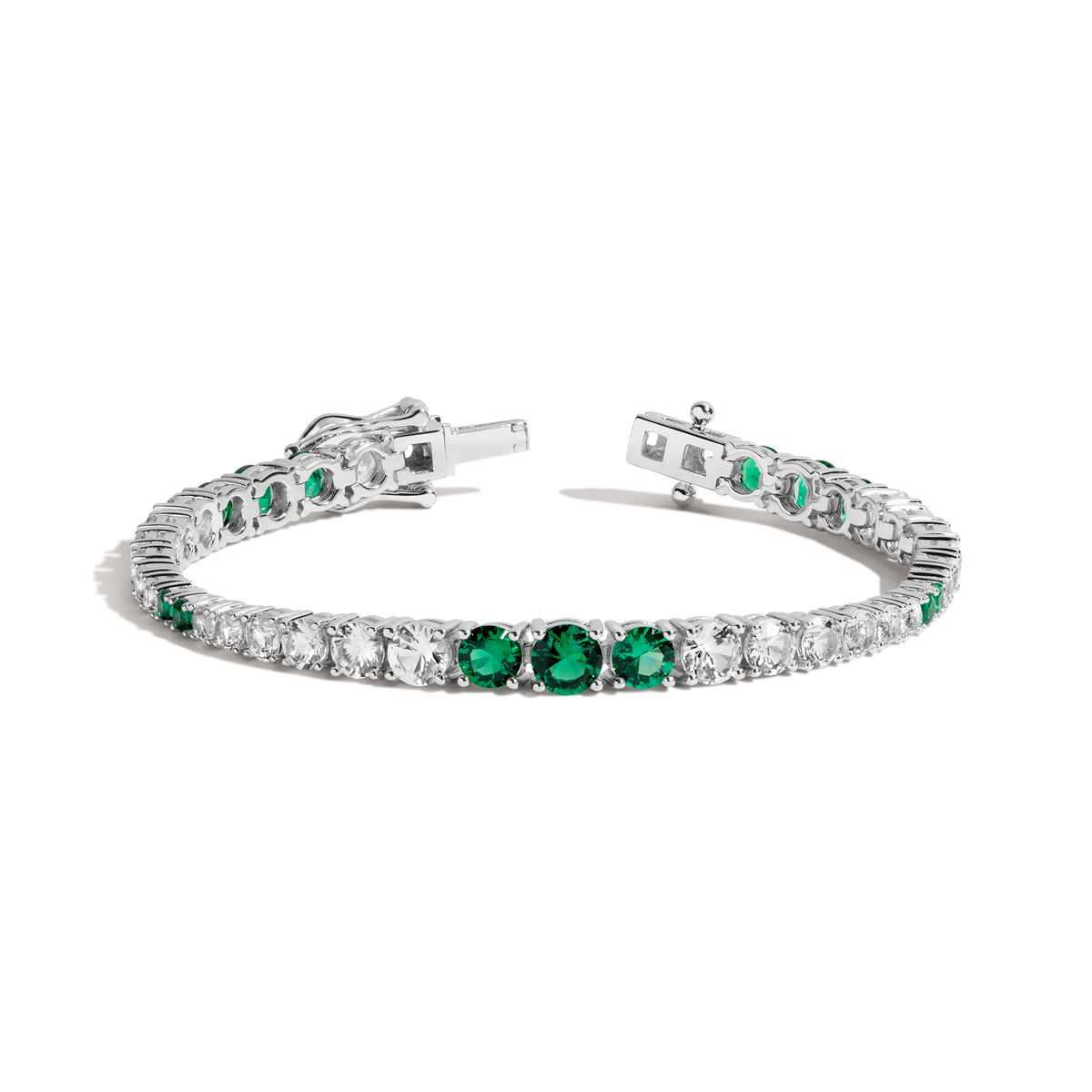 Lab Grown Emerald and White Sapphire Scalloped Tennis Bracelet Vermeil White Gold 6in 6.5in 7in 7.5in First