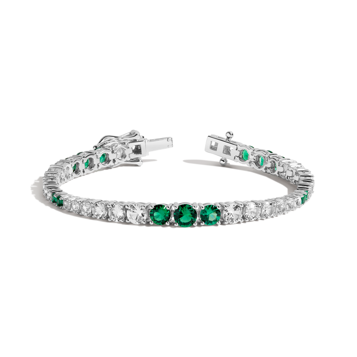 Lab Grown Green Emerald and White Sapphire Scalloped Tennis Bracelet