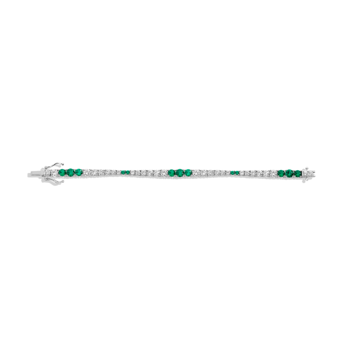 Lab Grown Emerald and White Sapphire Scalloped Tennis Bracelet Vermeil White Gold 6in 6.5in 7in 7.5in