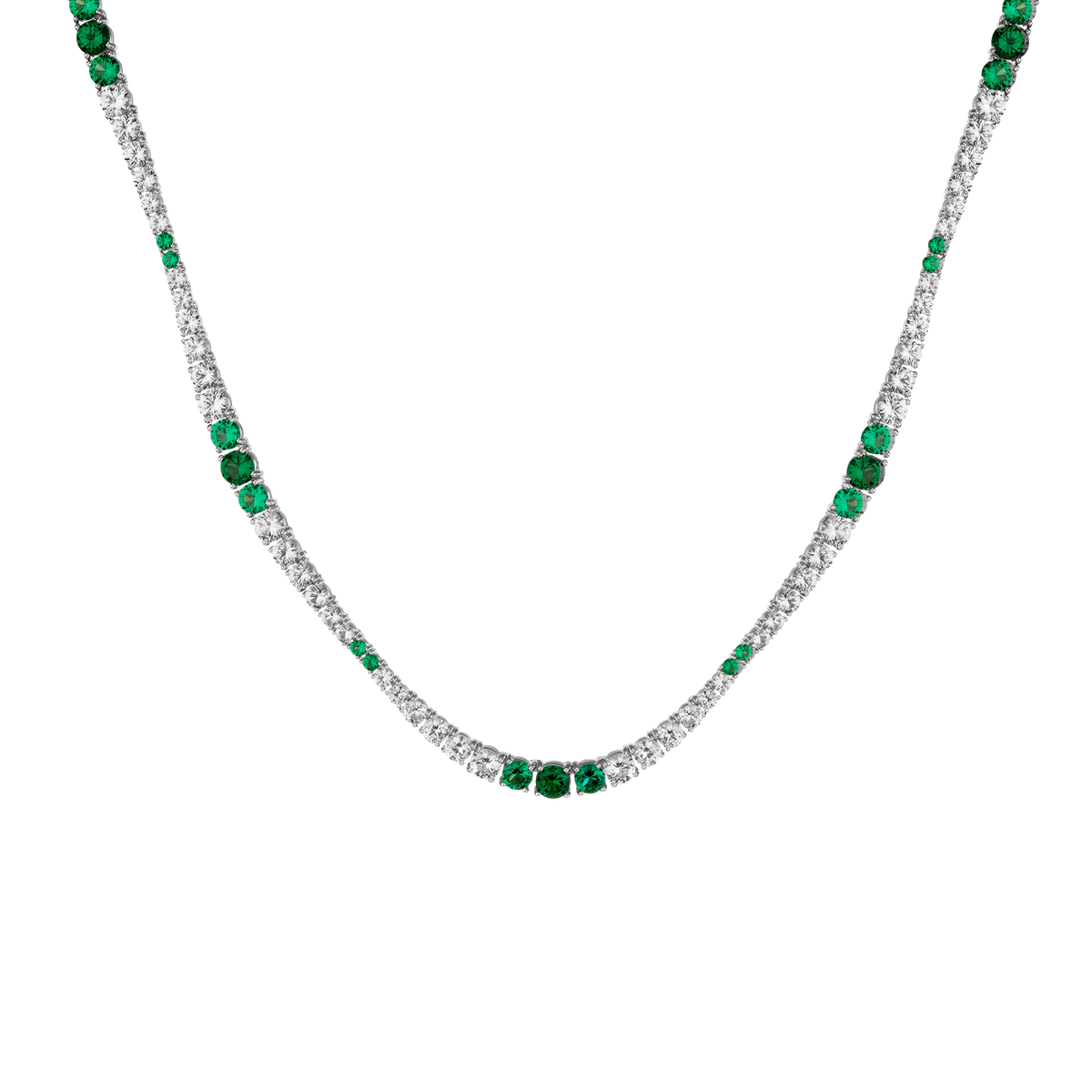 Lab Grown Emerald and White Sapphire Scalloped Tennis Necklace Vermeil White Gold 16in First