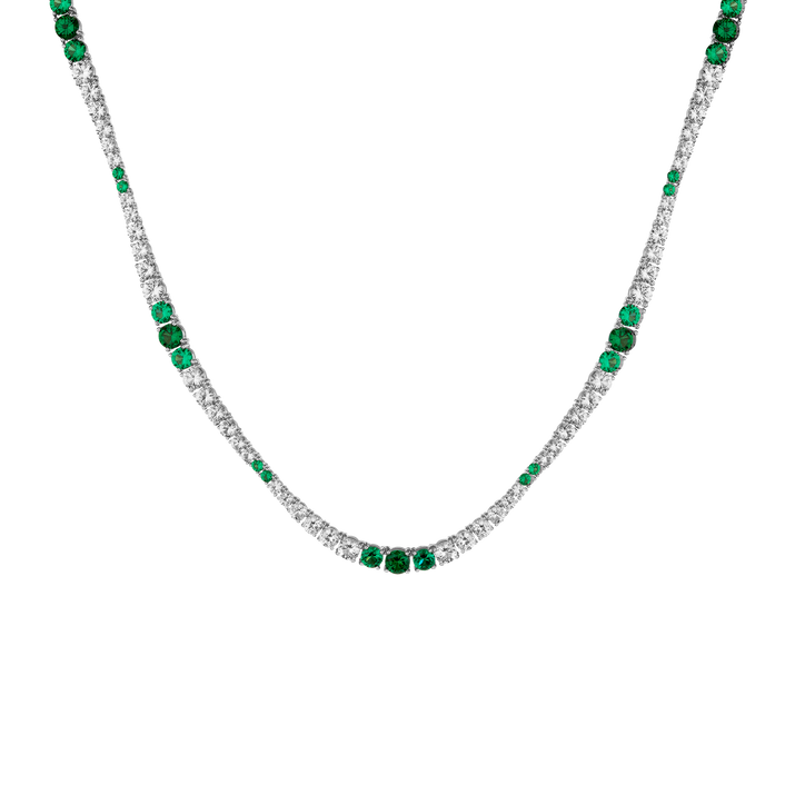 Lab Grown Green Emerald and White Sapphire Scalloped Tennis Necklace