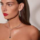 Lab Grown White Sapphire Waterfall Earrings with Emerald