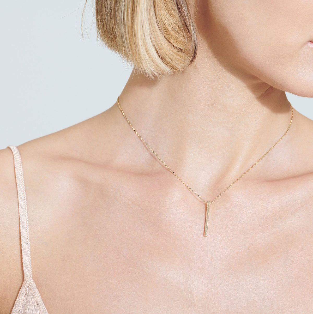 Short Gold Bar Drop Necklace