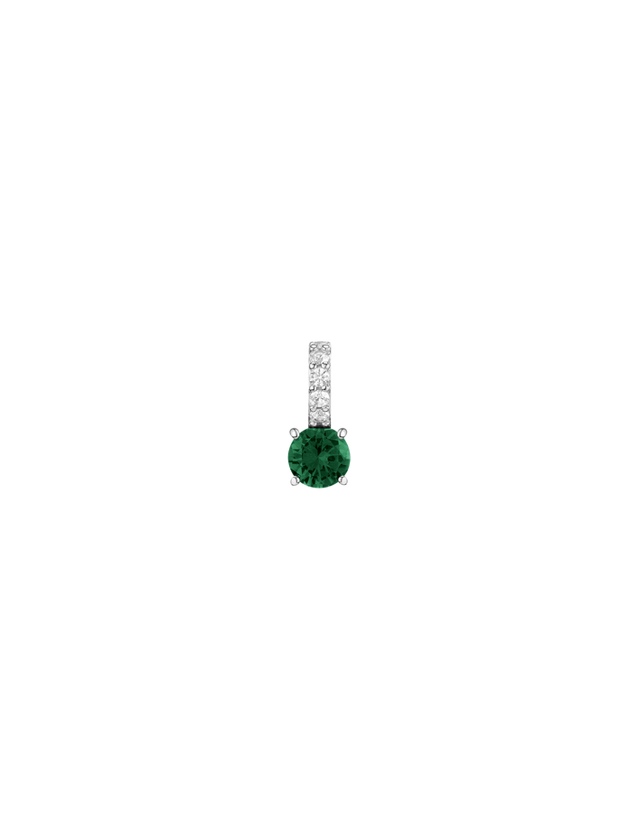 Round Cut Tennis Charm Pendant Vermeil White Gold Lab Grown Green Emerald First