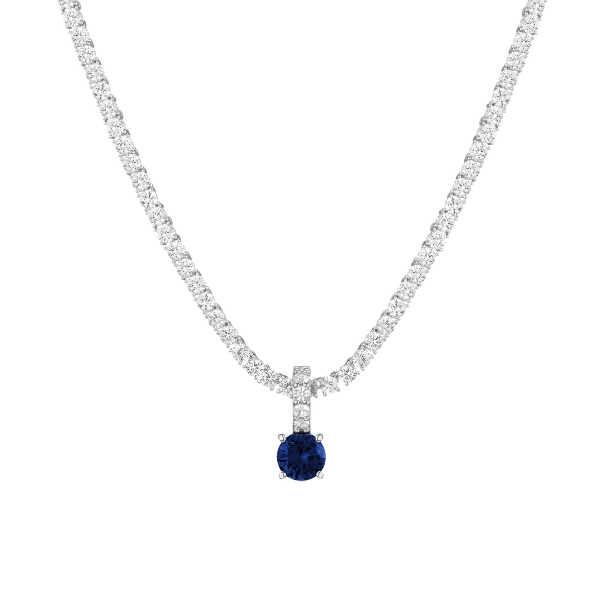 Necklace with a blue gemstone pendant on a white background