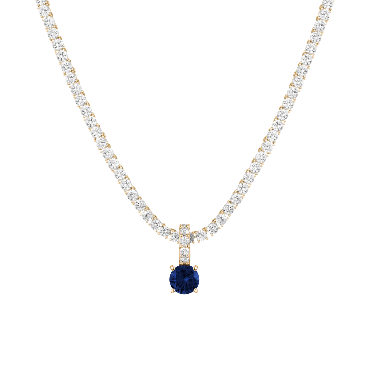 Necklace with a blue gemstone pendant on a white background