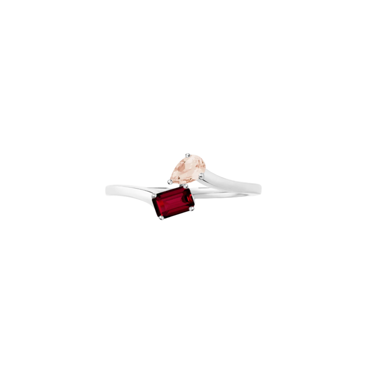 Toi et Moi Gemstone Mini Heirloom Ring - Garnet & Morganite Vermeil White Gold First