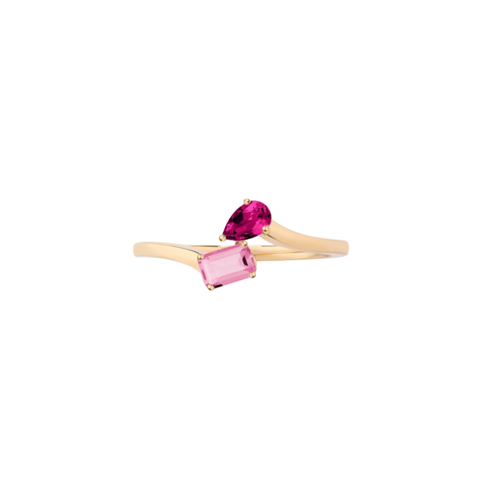 Toi et Moi Gemstone Mini Heirloom Ring - Pink Tourmaline & Red Ruby Vermeil Yellow Gold First