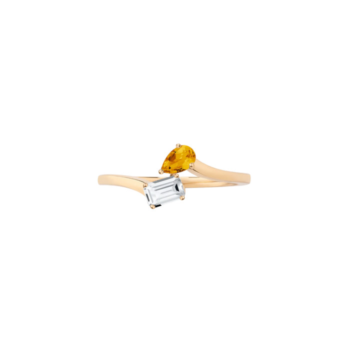 Toi et Moi Gemstone Mini Heirloom Ring - White Topaz & Citrine Vermeil Yellow Gold First