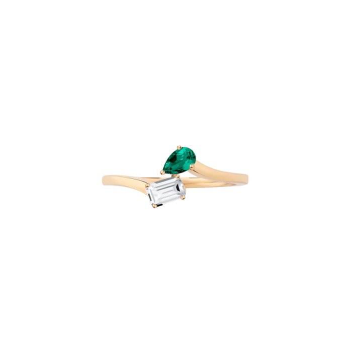 Toi et Moi Gemstone Mini Heirloom Ring - White Topaz & Green Emerald Vermeil Yellow Gold First