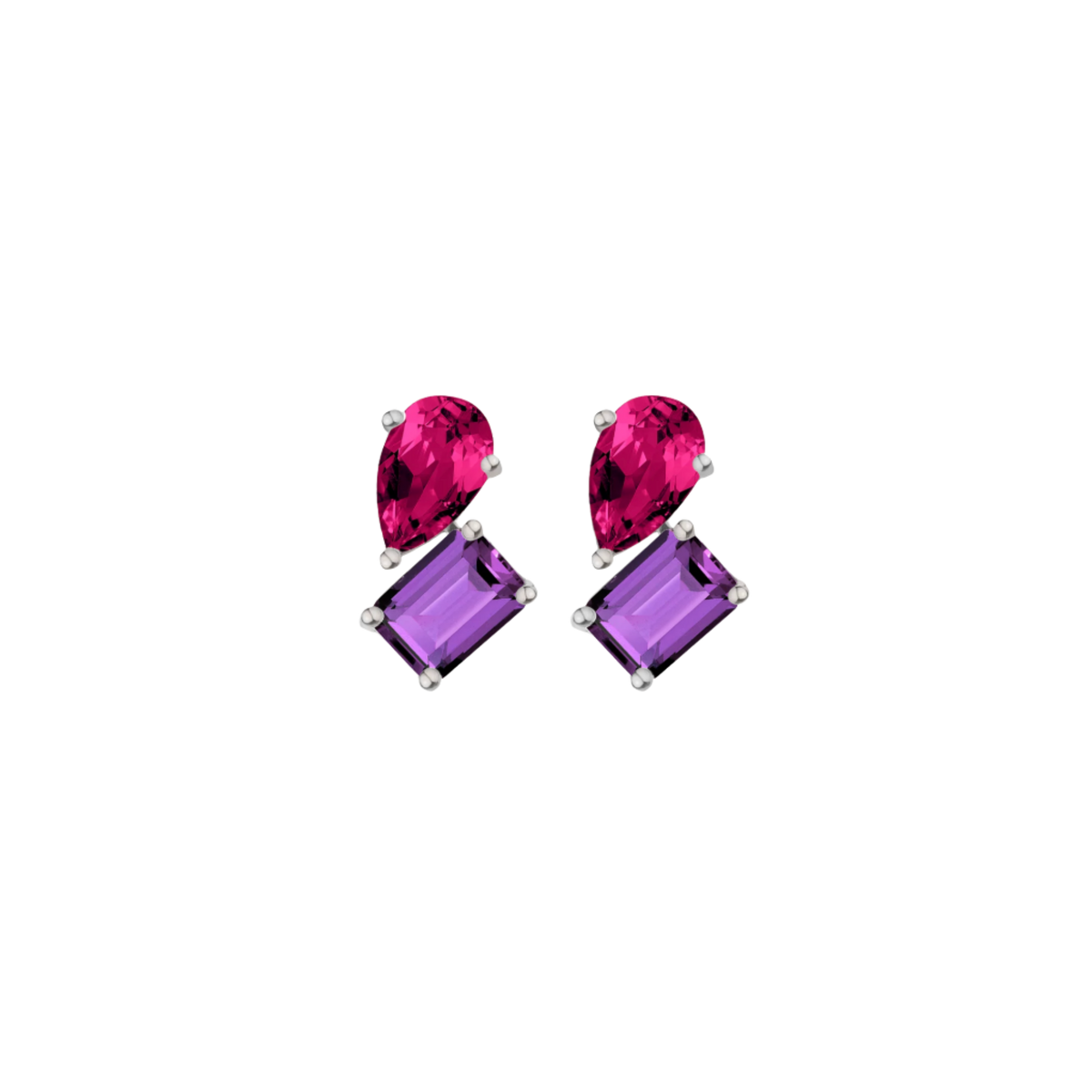 Toi et Moi Gemstone Heirloom Earring - Amethyst & Red Ruby Vermeil White Gold Single First