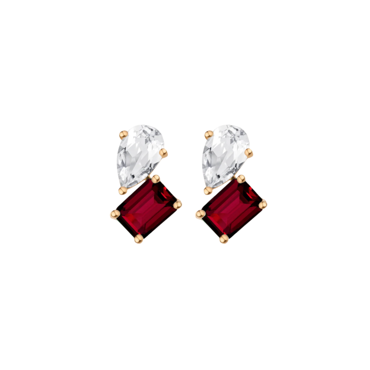 Toi et Moi Gemstone Heirloom Earring - Garnet & White Topaz Vermeil Yellow Gold Single First
