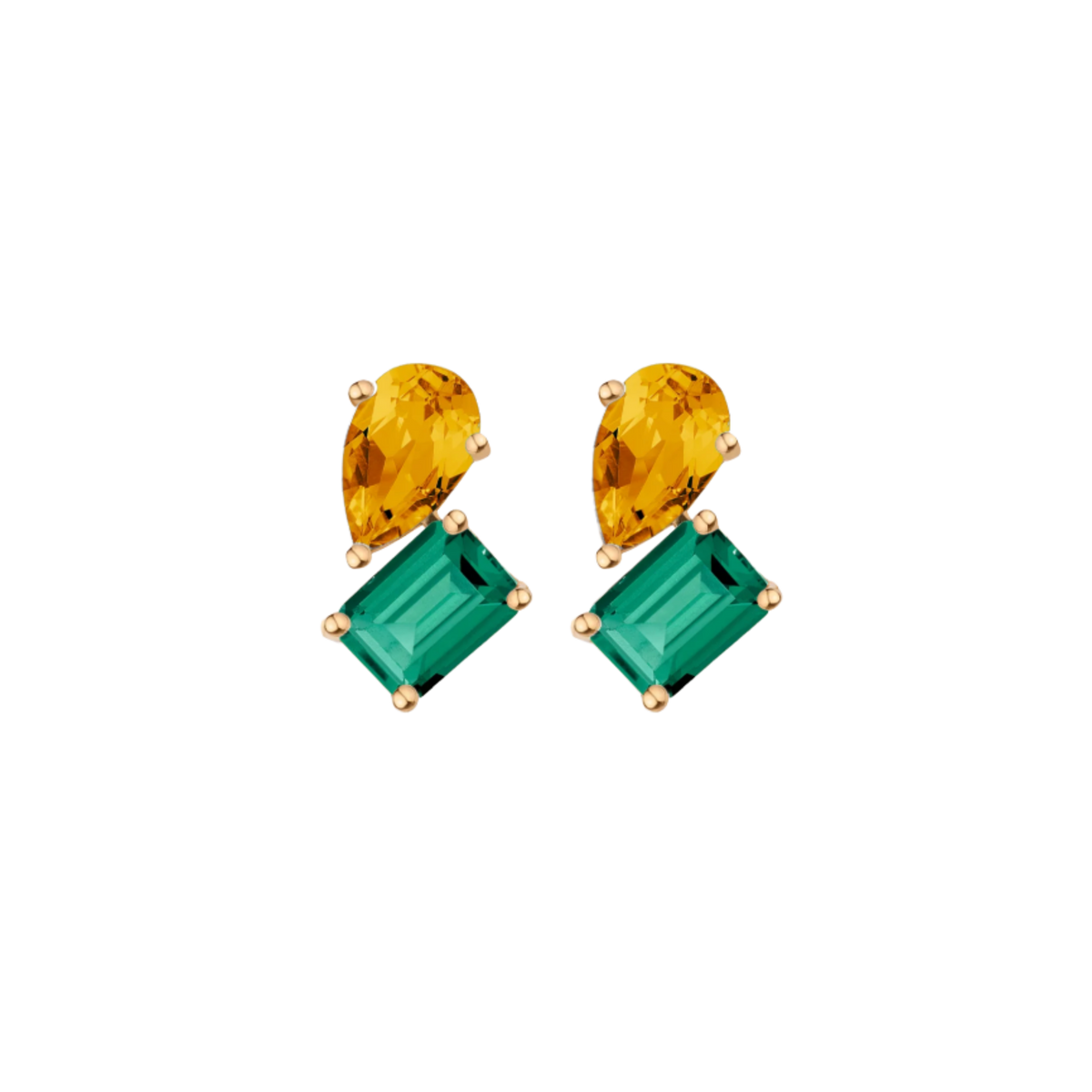 Toi et Moi Gemstone Heirloom Earring - Green Emerald & Citrine Vermeil Yellow Gold Single First