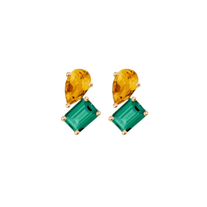 Toi et Moi Gemstone Heirloom Earring - Green Emerald & Citrine Vermeil Yellow Gold Single First