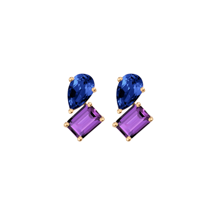 Toi et Moi Gemstone Heirloom Earring - Garnet & White Topaz Vermeil Yellow Gold Single First