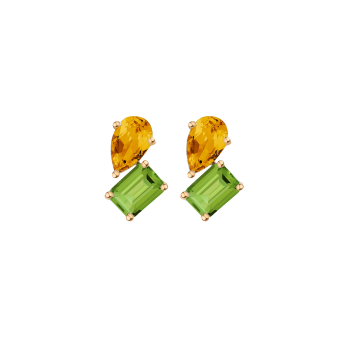 Toi et Moi Gemstone Heirloom Earring - Peridot & Citrine 14k Yellow Gold Single First