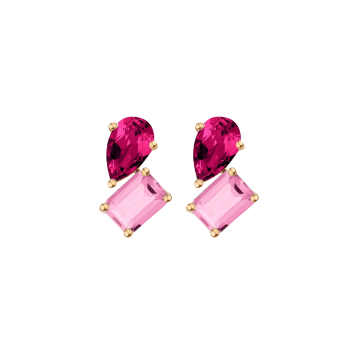 Toi et Moi Gemstone Heirloom Earring - Pink Tourmaline & Red Ruby Vermeil Yellow Gold Single First